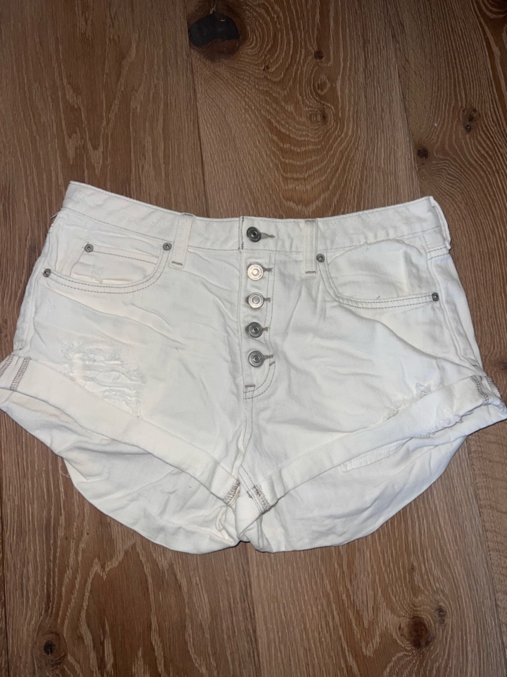We The Free White High-Rise Button-Front Denim Shorts